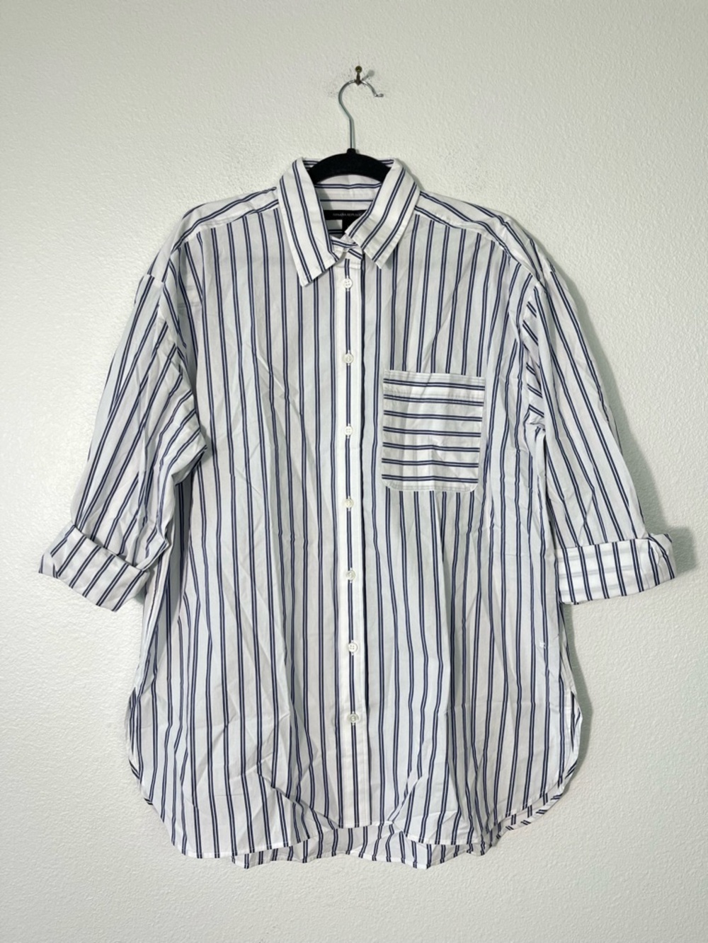 Banana Republic The Oversized Shirt Large Button-Down Shirt Navy Stripes NEW
